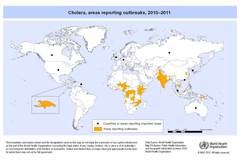 Περιοχές με εκδήλωση επιδημίας χολέρας κατά την περίοδο 2010 -2011